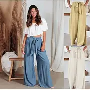 Women's Culottes Wide Leg Swing Elegant Vacation Vintage Long Mid Waist Drawstring Classic Stylish Micro-elastic Ivory Blue khaki Summer Spring Fall Loose Fit