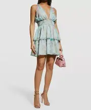 $245 Aidan by Aidan Mattox Women Green Halter Smocked Ruffle Mini Dress Size US8