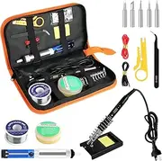 Soldering Iron Kit,80W Professional Soldering Kit for Electronics Adjustable Temperature Soldering Iron Tool with Solder Wire, Tweezers, Soldering Iron Stand(AU Plug)