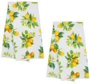 2 PIECE SET Printed Kitchen Towels Citrus YELLOW LEMONS Fruits Microfiber