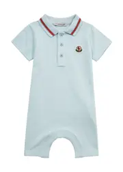 Moncler Kids Logo Piqué Stretch-cotton Babygrow - Blue - 3/6M (3 Months) 3/6M (3 months)