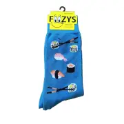 NWT Foozys Blue Sushi Pattern Crew Socks Mens One Size