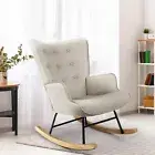 Oikiture Rocking Chair Nursing Armchair Velvet Accent Chairs Upholstered Beige