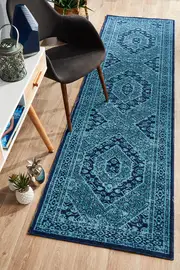 Abode Rug Culture Blue Cotton Blend Vintage Look Runner Rug