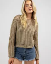 [Ava And Ever] Ava And Ever Women's Alexa Crochet Long Sleeve Top in Taupe Natural Size XS XS Taupe Natural