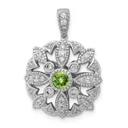 14k White Gold Real Diamond and .25 Peridot Fancy Pendant