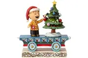 Peanuts by Jim Shore Linus Standing on his Christmas Train Car Carriage With Christmas Tree