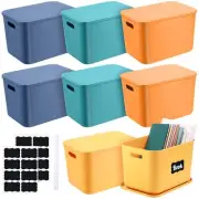 8 Pcs Plastic Storage Bins Stackable Baskets with Lid and Handle Colorful Des...