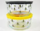 PYREX 4 Cup BEE HAPPY Storage Bowl Choose YELLOW or BLACK Hearts Spring Honeybee