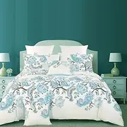 Luxton Blue Paisley Quilt Cover Set 100% Cotton Double 3pcs Paisley Doona Cover Set (Double Size)