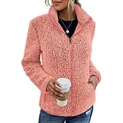 Women's Zip Up Sweatshirt Fleece Jacket Vintage Teddy Sherpa Fleece Fleece Solid Color Valentine's Day Street Casual V Neck Zip Up Pocket Long Sleeve Pink Blue