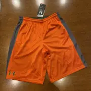 Under Armour Boy's Youth XL Influencer Shorts Burnt Orange Gray Stripe Elastic