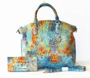 BRAHMIN One of a Kind REEF OCEAN Blue/Teal/Orange/Gold Lg DUXBURY and WALLET NWT