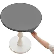 Cozomiz Waterproof PU Leather Round Tablecloth Elastic Edged Tablecloth Wipeable Table Cloth Table Cover for Outdoor, Patio, Kitchen and Dining Room 55" Inches Deep Grey