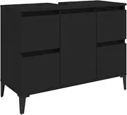 vidaXL Bathroom Sink Cabinet in Sleek Black | Durable Engineered Wood & Metal Construction | Moisture Resistant | Ample Storage Space with Drawers and Door Compartment