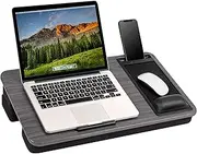 LapGear Elevation Pro Lap Desk with Gel Wrist Rest, Device Ledge, Mouse Pad, Booster Cushion and Phone Holder - Gray Woodgrain - Fits up to 17.3 Inch Laptops - Style No. 88105
