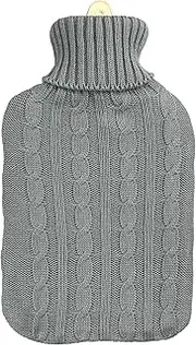 Feelgood Hot Water Bottle w/Cover 2L - Grey Cable Knit