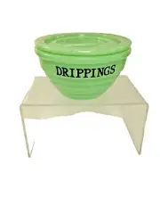 Jadeite Green Glass Drippings Bowl with Lid, 4 3/4" x 2 3/4" tall