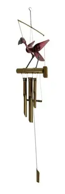 Hand Carved Wood and Bamboo Bobbing Head Pink Flamingo Wind Chime