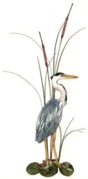 Bovano - Wall Sculpture - Small Great Blue Heron with Cattails - Right Facing