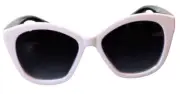 SUNGLASSES-Cat Eye White Frame and Black Arms Gradient Charcoal Lavender Lens