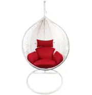 Hanging Egg Swing Chair Large Nest Shape White Basket Red Cushion White Stand