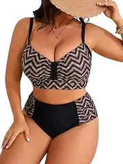 [B2prity] Womens Bikini Sets Plus Size Tummy Control Swimsuit High Waisted Two Piece Bathing Suit Ruched Swimwear