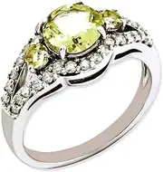 [JewelryWeb] 925 Sterling Silver Polished Diamond and Lemon Quartz Ring Band Style-Ring for Women