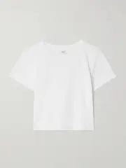 [LESET] LESET - Kelly Cropped Ribbed Stretch-cotton Jersey T-shirt - White - small small White