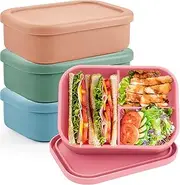 Layhit 4 Pcs Silicone Bento Box Reusable 3 Compartment Silicone Bento Lunch Container for Adults Microwave Dishwasher Freezer Safe (Dark Colors)