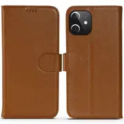 For iPhone 12 Pro Max Case Fashion Cowhide Genuine Leather Wallet Cover Brown