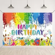 Bellicremas Art Paint Happy Birthday Backdrop Little Artists Birthday Banner Graffiti Splash Painting Photo Booth Background Dessert Table Props with Cooper Grommets