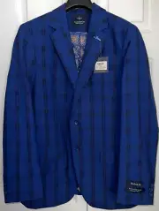 Tailor Byrd Collection Mens Blue Polyester Viscose Single Sport Blazer 38R