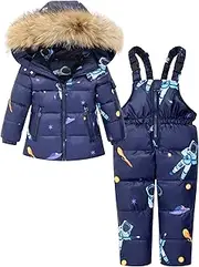 [ZOEREA] Children's Clothing Set Boys Girls Cute Snowsuit with Hood Down Jacket and Down Trousers 2-Piece Thickened Ski Suit Winter Jacket