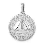 Sterling Silver De-Ani Rhodium-Plated Textured Turks And Caicos With Sailboat Pendant