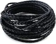 BEADNOVA 3.0mm Round Folded Bolo Genuine Braided Leather Cords For Bracelet Necklace Jewelry Making 5m Black