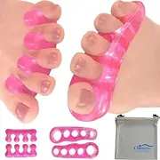 Chiroplax Gel Toe Stretchers Separators (2 Pairs+ 1 Pouch) Toe Spacer Spreader for Bunion Relief, Hammer Toes, Toe Straightener (Hot Pink)