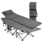 Costway Folding Camping Cot Outdoor Sleeping Bed W/Removable Mattress&Pillow Travel Office Home Grey