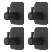 4pcs Self Adhesive Hook Stainless Steel Coat Hat Robe Towel Wall Hooks, Black