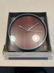 Wall Clock Silver/Wood 10in - Threshold, Brand New