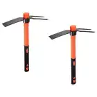 2pcs 2 Teeth Garden Hoe 15" Dual Head Rake Garden Tools with Fiberglass Handle