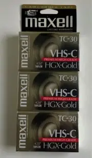 Maxell Camcorder Tapes Set of 3 VHS-C Premium High Grade TC-30 HGX-Gold SEALED