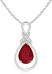 [Angara] Natural Ruby Infinity Pendant Necklace with Diamond 'X' Motif in Sterling Silver/14ct Solid Gold for Women | July Birthstone Jewellery for Her