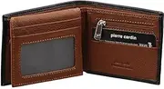 [Pierre Cardin] Men's Genuine Soft Italian Leather RFID Two Tone Bi-Fold Wallet, Black/Cognac