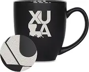Rico Industries NCAA Xavier (LA) Gold Rush 15oz Laser Engraved Matte Black Ceramic Bistro Mug - for Hot or Cold Drinks