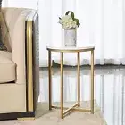 Gold Round Side End Table with Marble Top, Modern Bedside Small Coffee Table