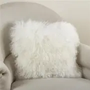 SARO 3564.I20S 20 in. Square Wool Mongolian Lamb Fur Throw Pillow Ivory