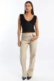 Beige Straight Fit Low Rise Pants - Size 16XL, Women's Work Pant