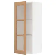 METOD wall cabinet w shelves/glass door, white/Vedhamn oak, 40x37x100 cm