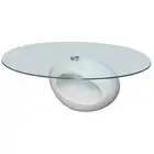 Oval Glass Top Coffee Side Table High Gloss White Modern Sofa Lounge Living Room
